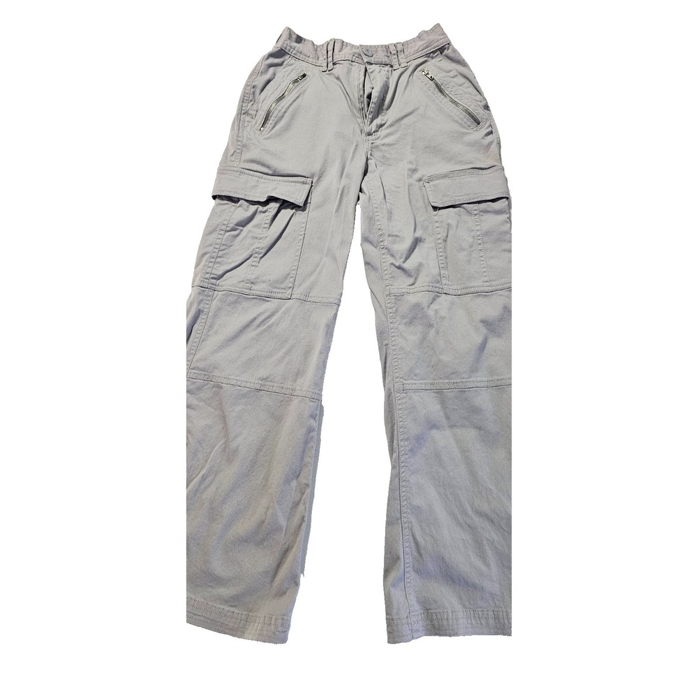 Ultra Flirt Womens S Gray Cargo Pants Wide Leg Low Rise Zip Pocket Utility